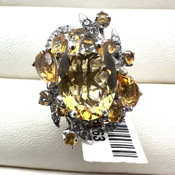 Chuck Clemency Yellow Citirne White Spinel Gemstone Ring Sterling Silver Size 6 - Picture 1 of 5